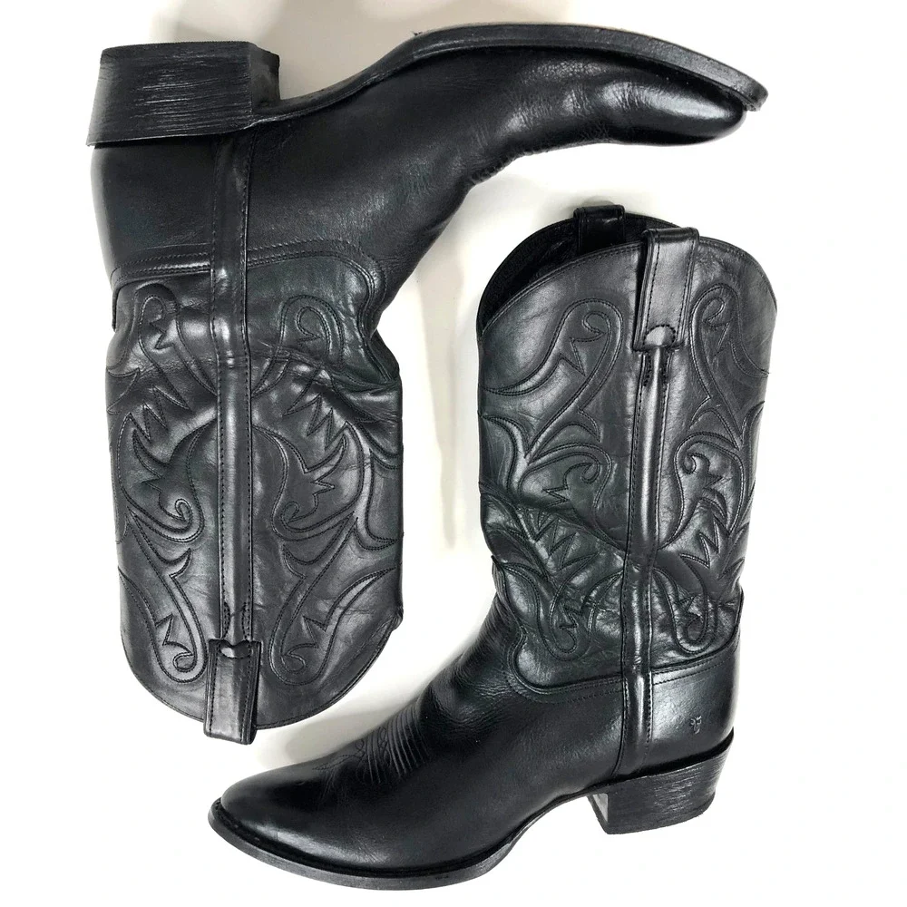 Frye Bruce Pull On Men's 13D Cowboy Western Leather Boot Black MINT 3487688